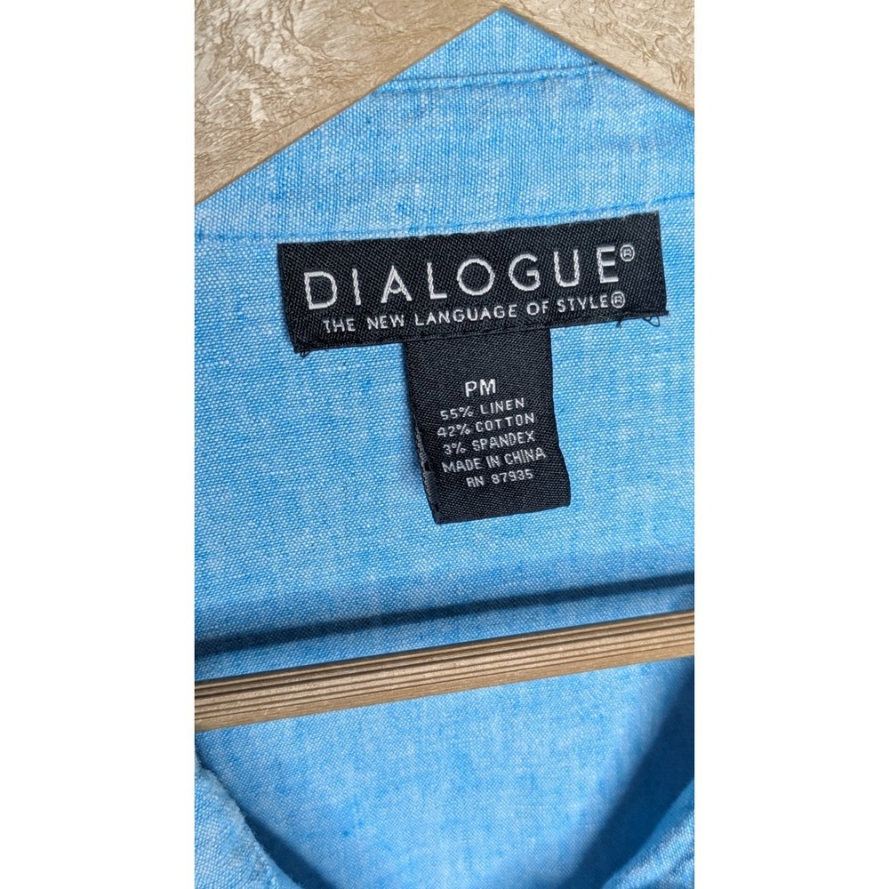 Dialogue Women's Shirt Dress Petite Medium PM Blue Long Sleeve Tie Linen Blend - Picture 7 of 9